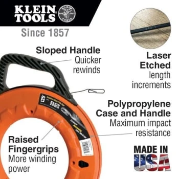 Klein Tools® Stainless Steel Wide Steel Fish Tape 1/8" 65' 4 Klein Tools® Stainless Steel Wide Steel Fish Tape 1/8" 65' - Image 2