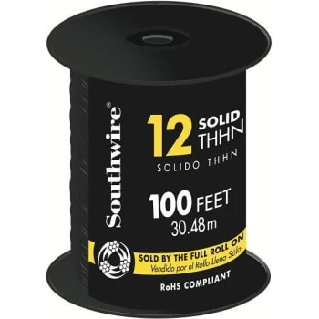 Southwire 100' 12 Black Solid Cu Thhn Wire 3 Southwire 100' 12 Black Solid Cu Thhn Wire