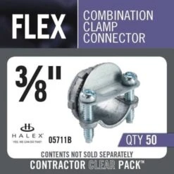 Halex 3/8" Standard Fitting Metal Conduit Clamp Combo Connector Package Of 50 -Bright Circuit 319664 DetailedProductView2 Lg